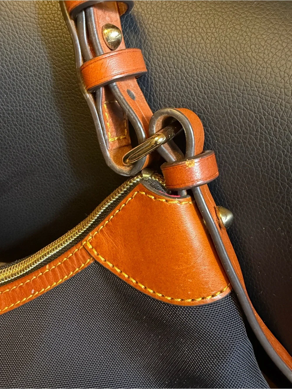 Dooney & Bourke - Black Canvas Shoulder Bag W/Leather Trims